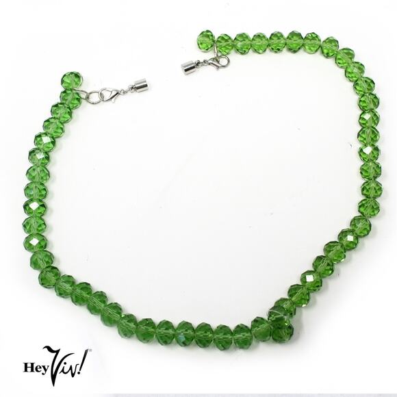 Vintage Green Glass Bead Choker Necklace Faceted Crystal Style 18" Long –Hey Viv - Picture 3 of 7
